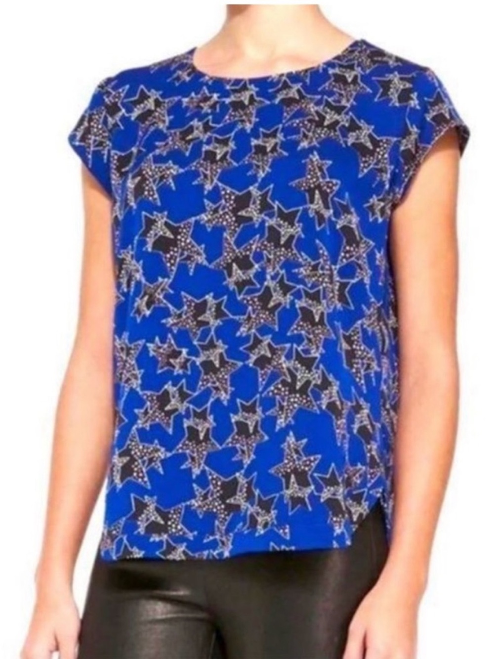 Diane Von Furstenberg Royal Blue Star-Print Cap Sleeve Blouse